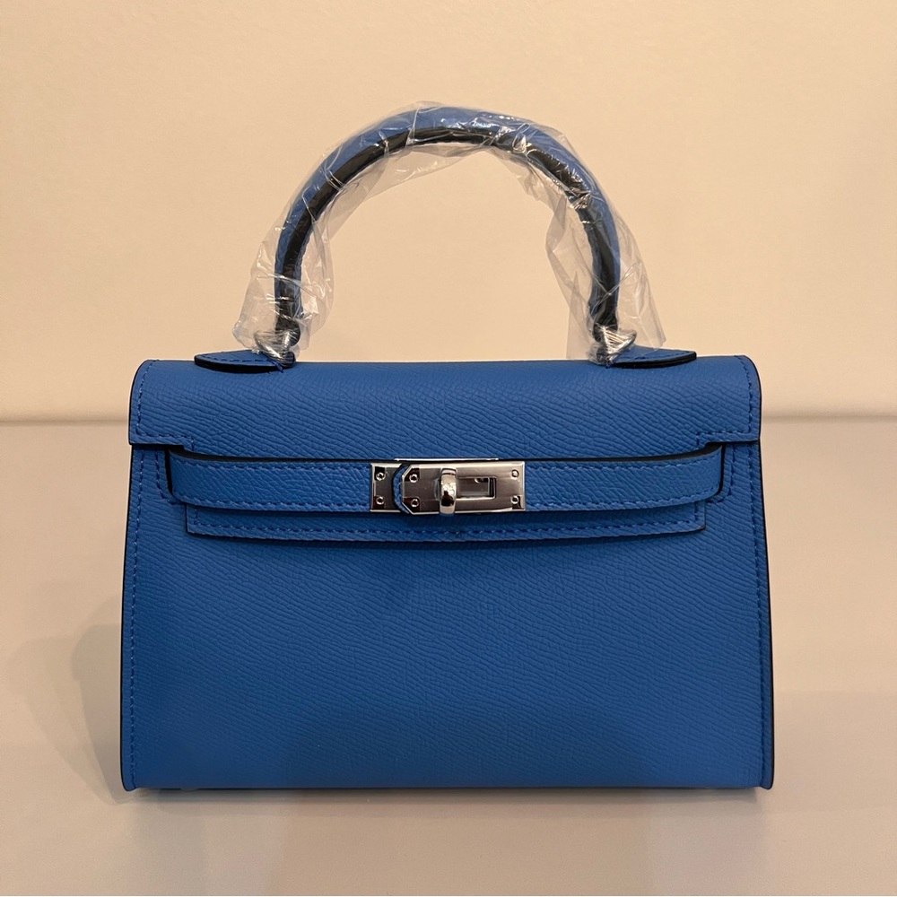 19cm Epsom Leather mini handbag with shoulder strap, Silver hardware